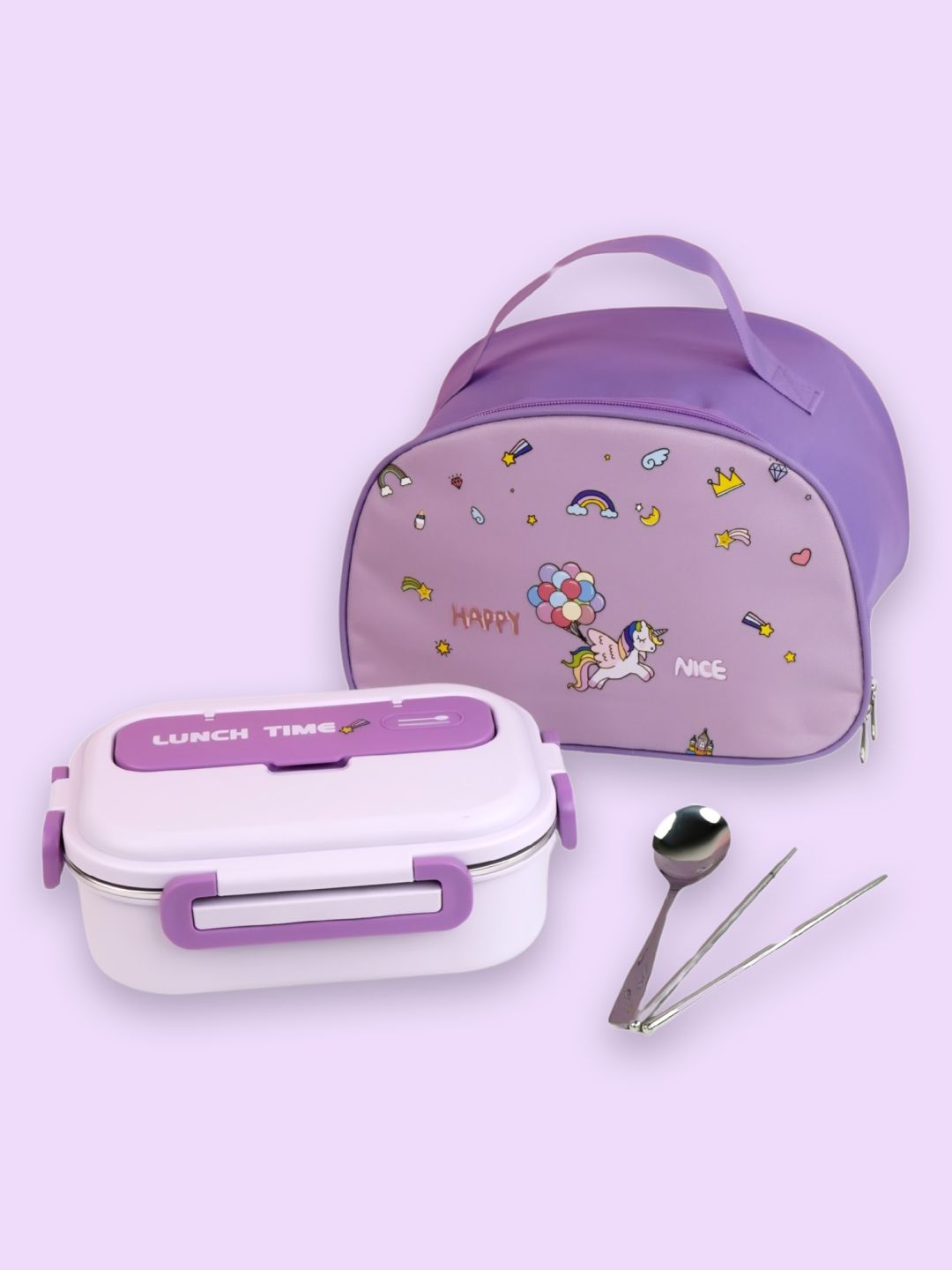 Little Surprise Box Lunch Time 2 pcs Stainless Steel Kids Lunch Box with matching Lunch Bag