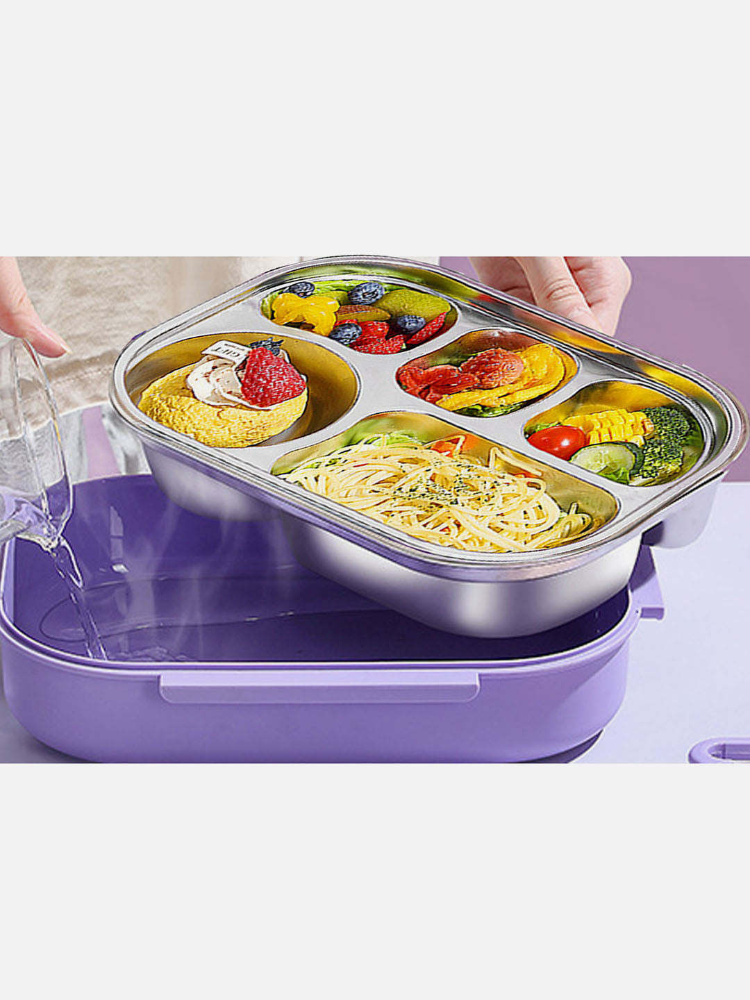 Little Surprise Box Purple Teddy Big Size Size Stainless Steel Lunch Box /Tiffin with Insulated Matching Lunch Bag.