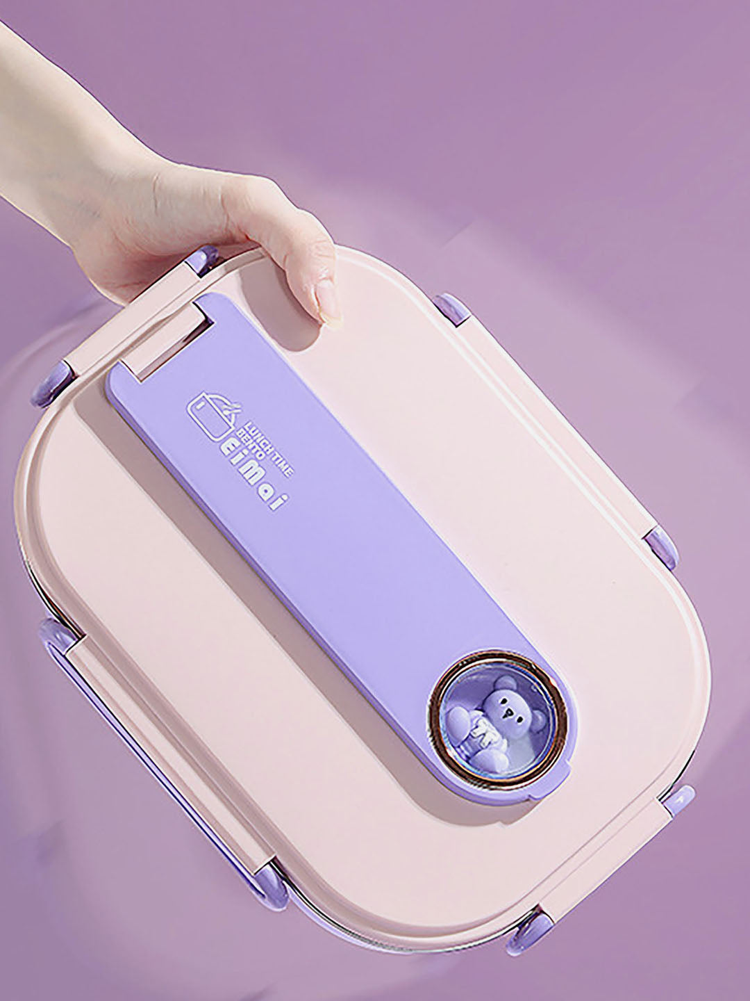 Little Surprise Box Purple Teddy Big Size Size Stainless Steel Lunch Box /Tiffin with Insulated Matching Lunch Bag.