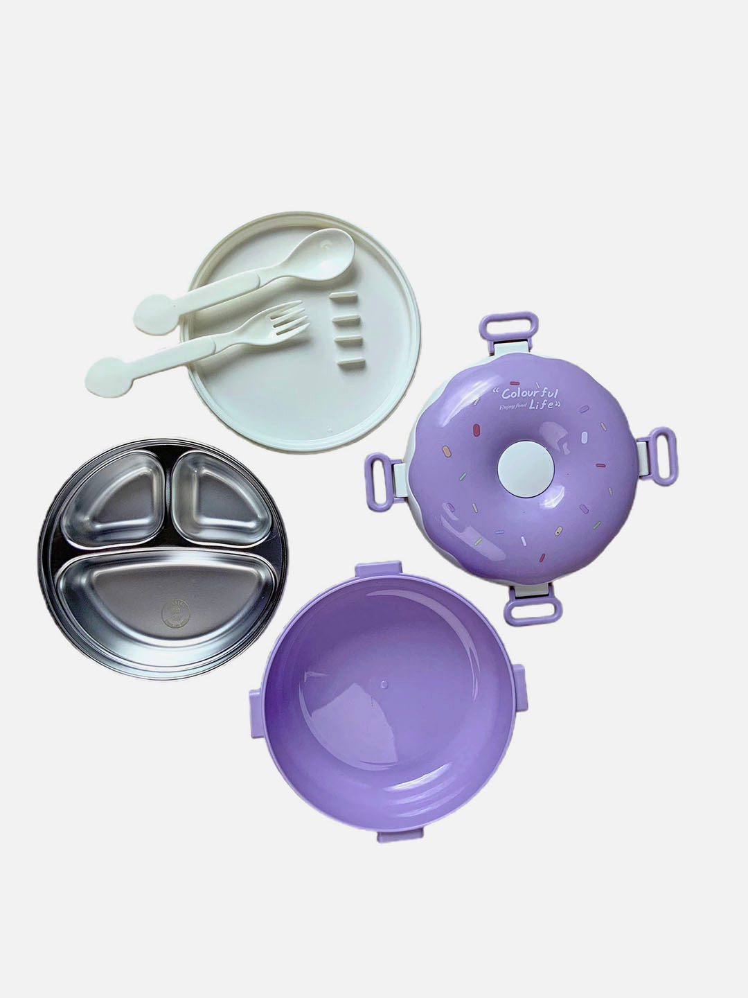 Little Surprise Box Donut Stainless Steel Lunch Box with spoon and Fork for Kids & Adults