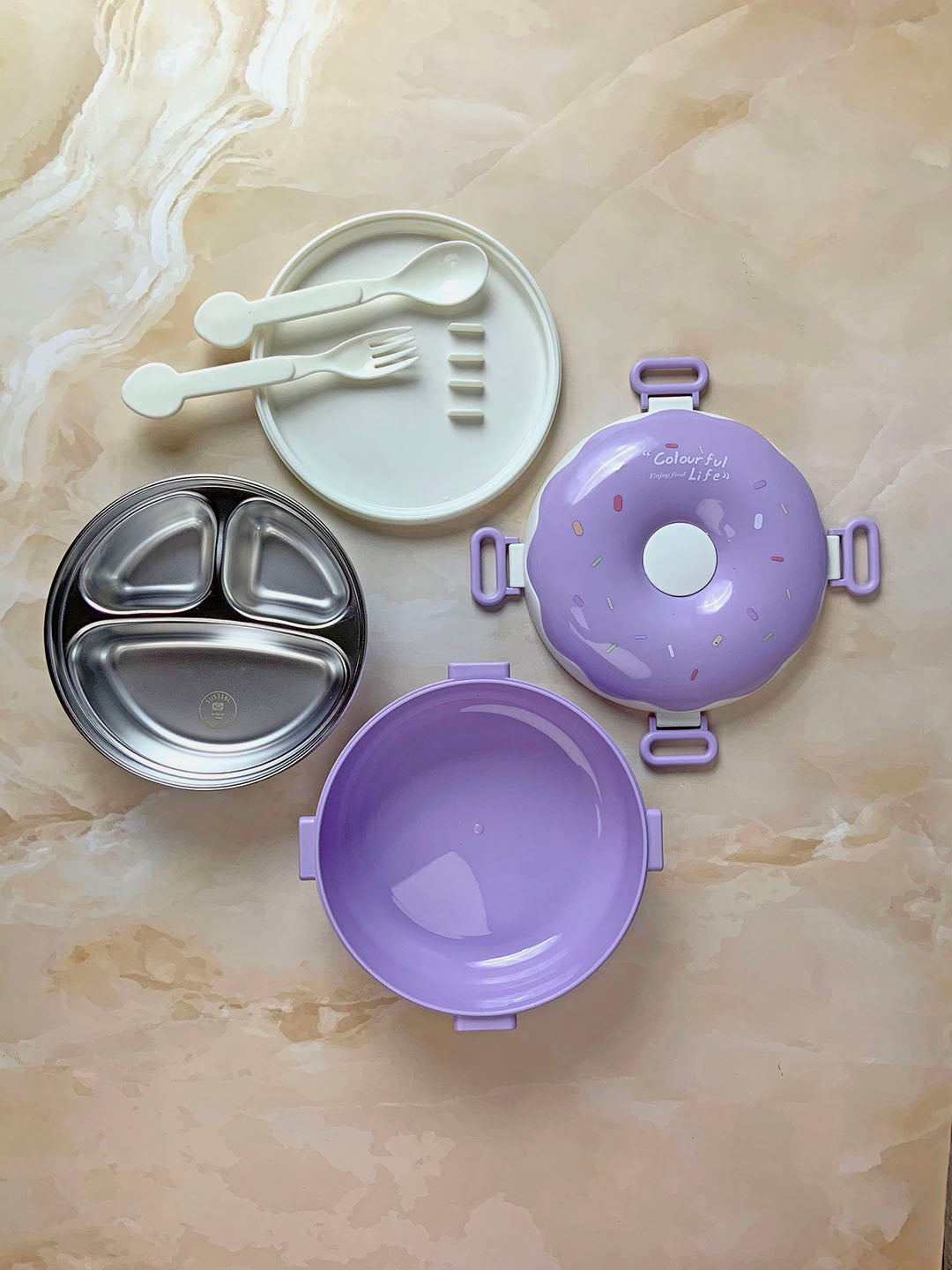 Little Surprise Box Donut Stainless Steel Lunch Box with spoon and Fork for Kids & Adults