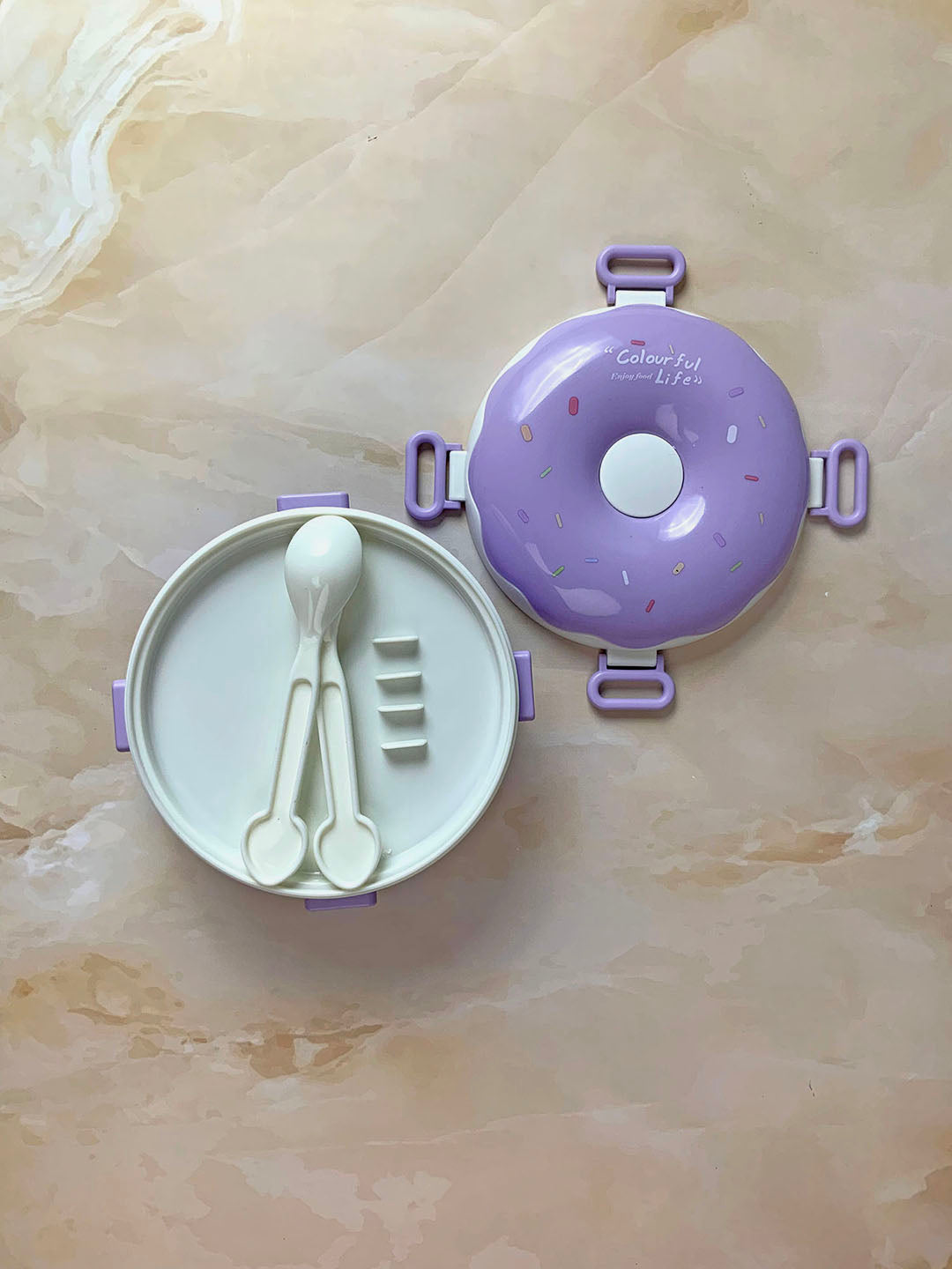 Little Surprise Box Donut Stainless Steel Lunch Box with spoon and Fork for Kids & Adults