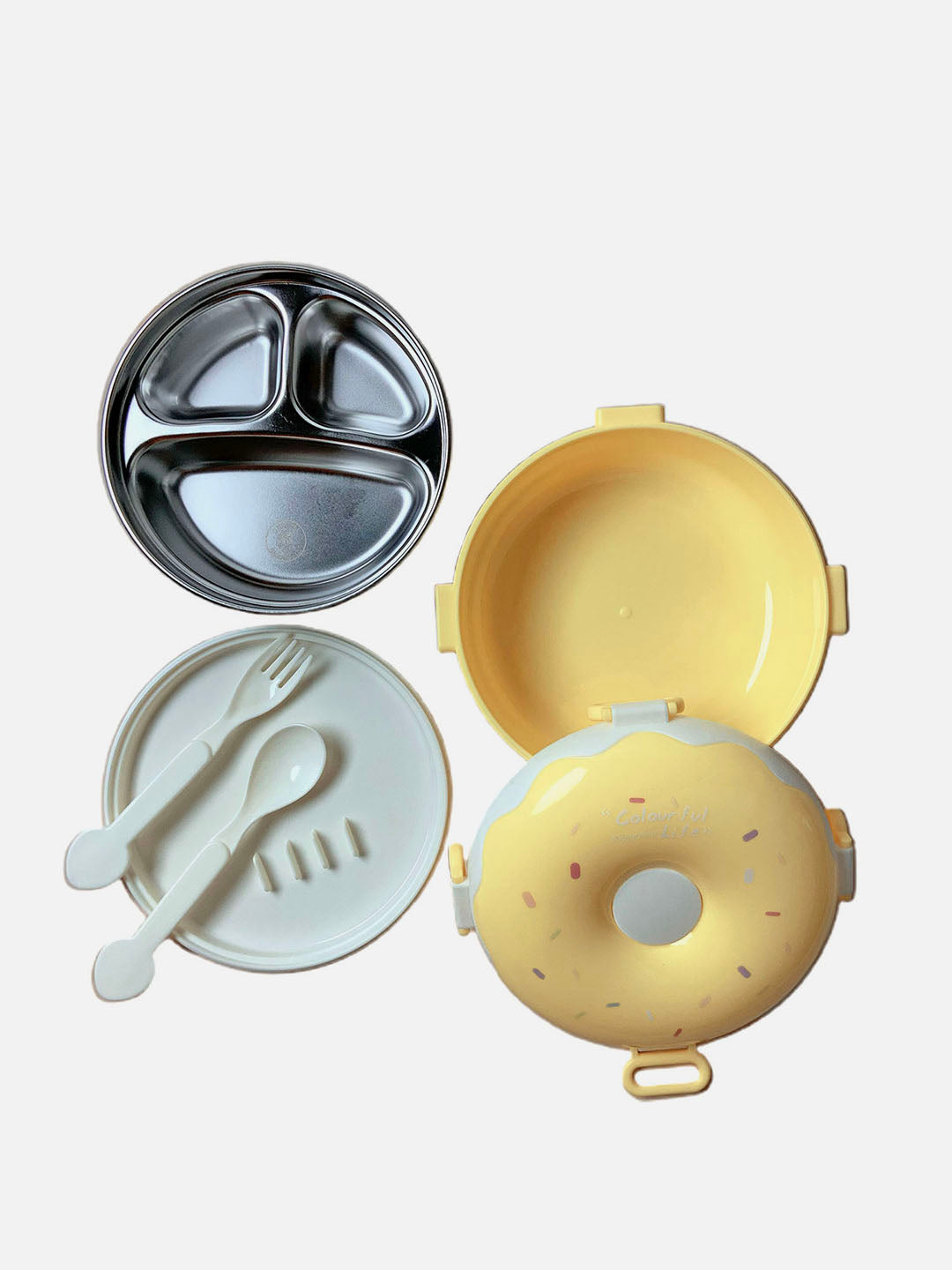 Little Surprise Box Donut Stainless Steel Lunch Box with spoon and Fork for Kids & Adults