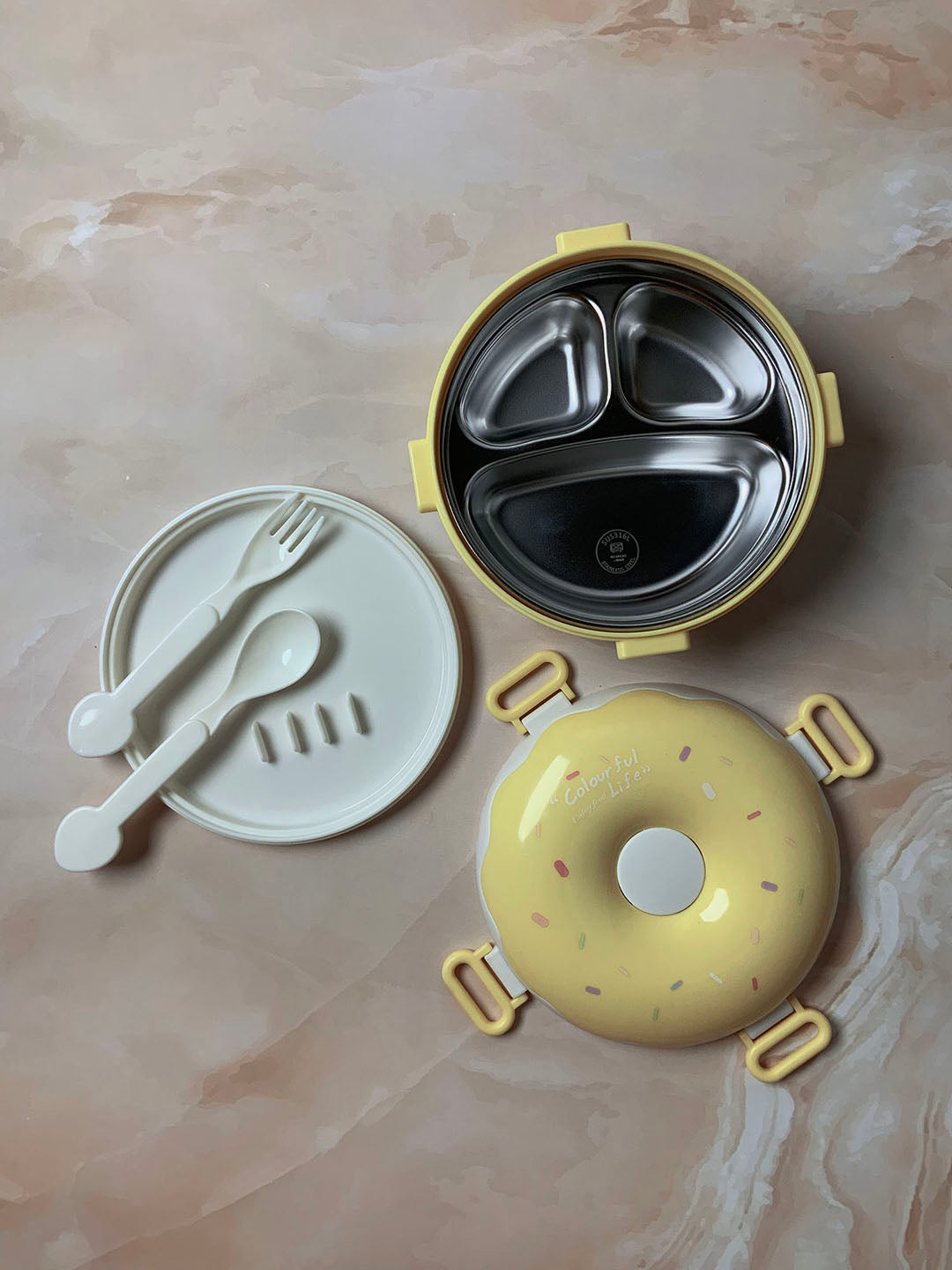 Little Surprise Box Donut Stainless Steel Lunch Box with spoon and Fork for Kids & Adults