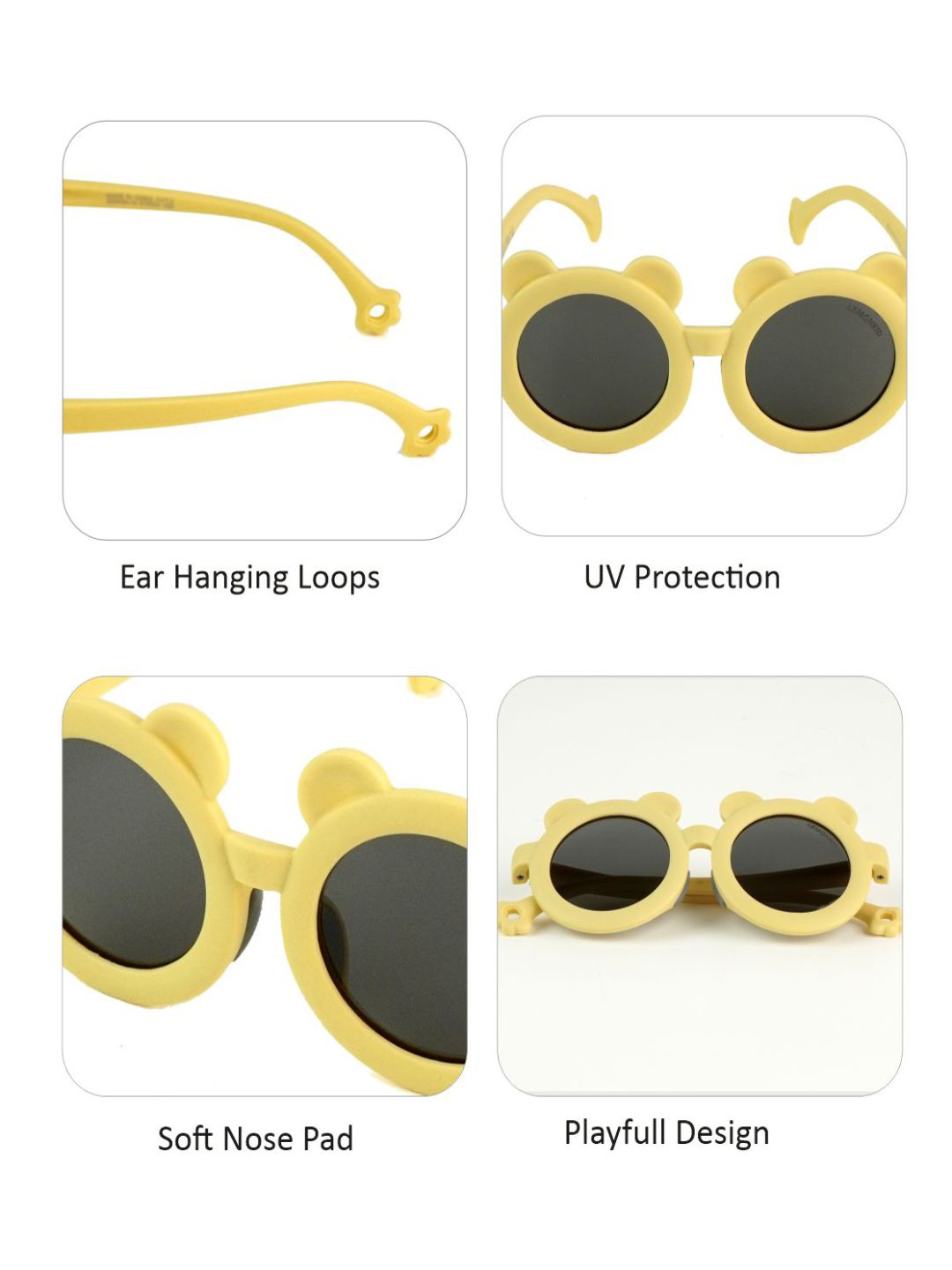 Little Surprise Box , 2d Ear Frame Anti Ultraviolet Unisex Sunglasses for Toddlers with Satin Storage Pouch