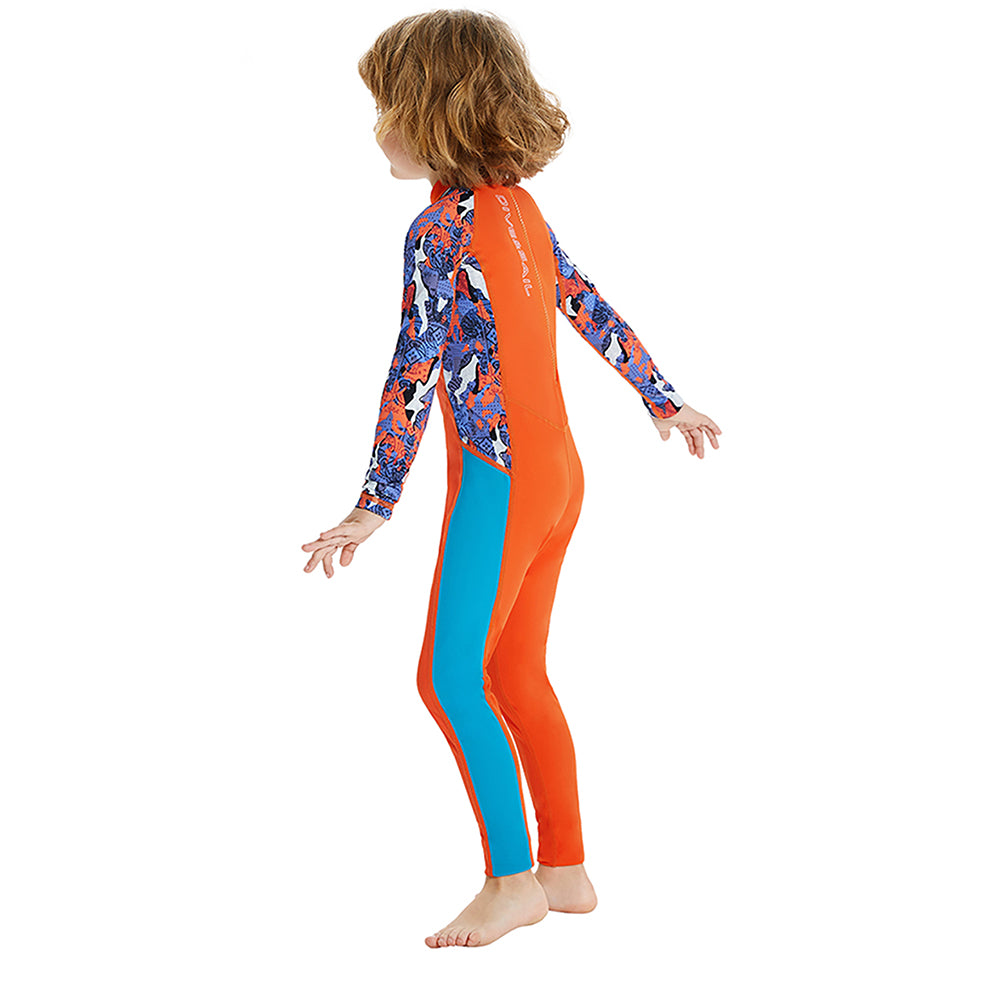 Little Surprise Box Full Sleeves Kids Swimwear Bright Orange & Blue Sunshine Printed Full Length,with UPF 50+