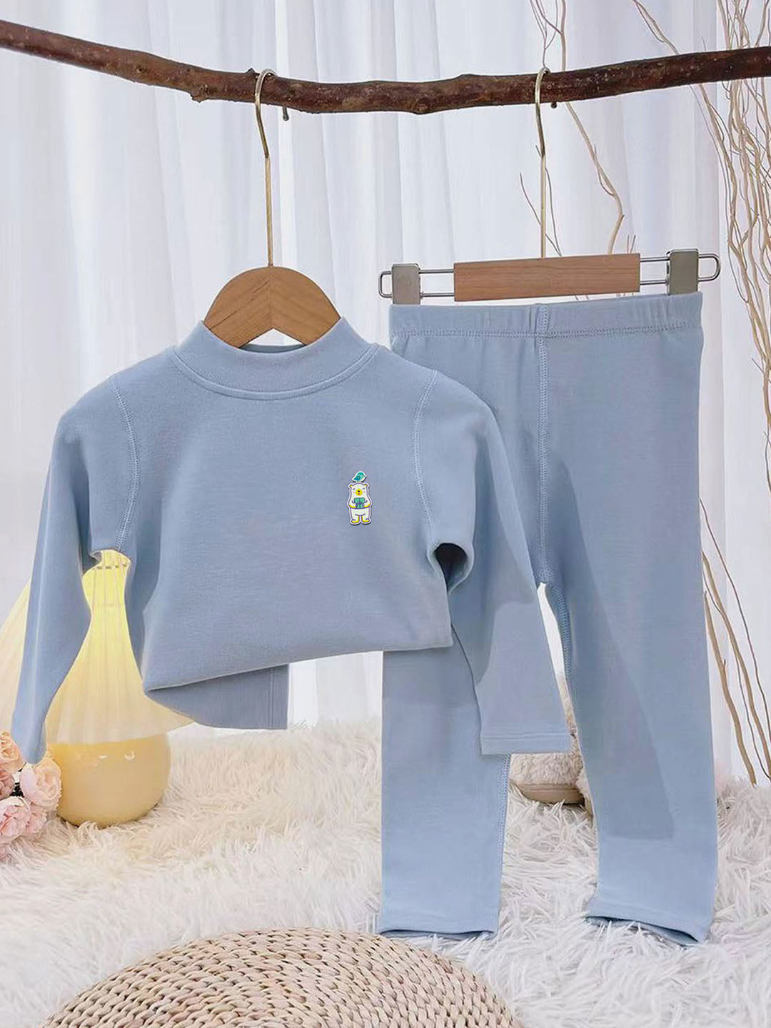 Little Surprise Box Blue Kelly Crew Neck Upper & Lower Body Thermal Winter Warmers For Kids-Set Of 2 Pcs