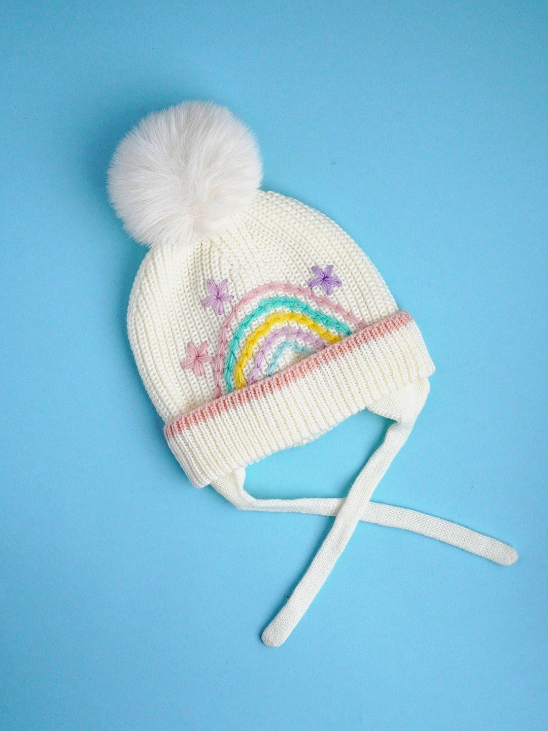 Little Surprise Box Embroidered Rainbow Knitted Woolen Winter Cap/ Beanie For Kids.