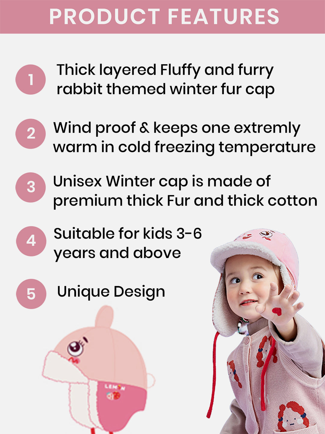 Little Surprise Box Ear Covering 3d winter Cap for Kids