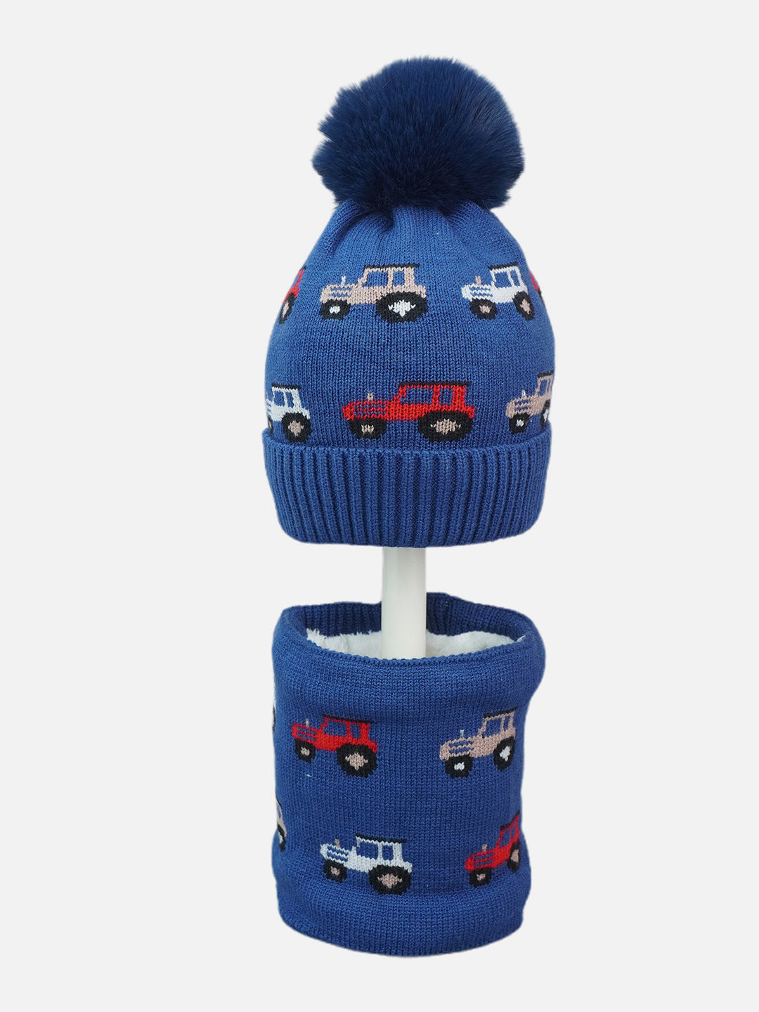 Little Surprise Box 2Pcs Cars Themed Winter Cap With Neck Cuff Style Muffler For Kids