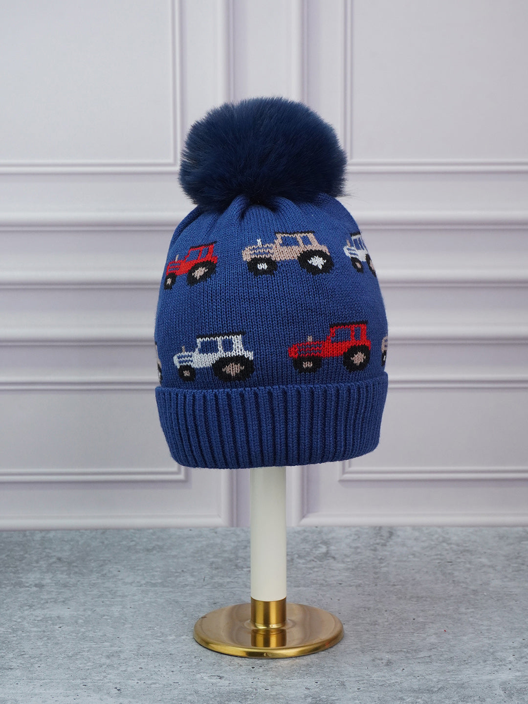 Little Surprise Box 2Pcs Cars Themed Winter Cap With Neck Cuff Style Muffler For Kids