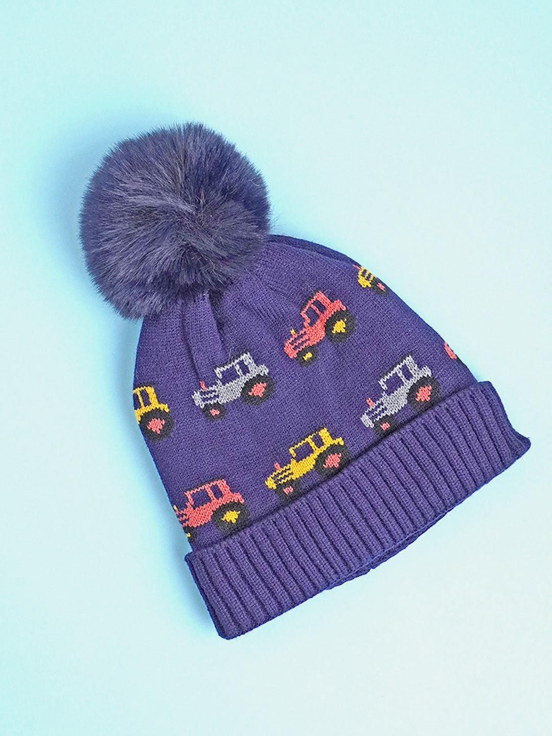 Little Surprise Box 2Pcs Cars Themed Winter Cap With Neck Cuff Style Muffler For Kids