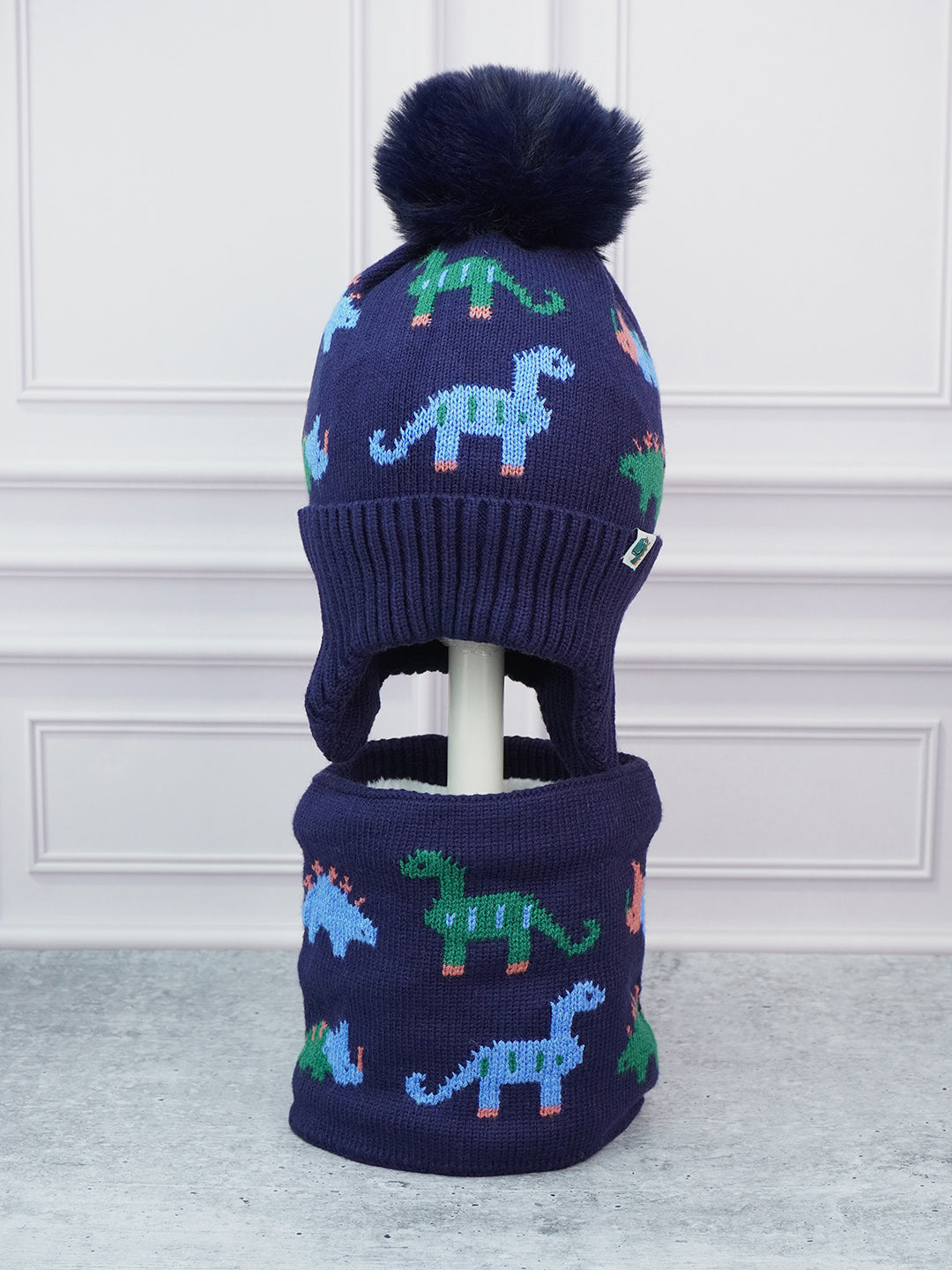 Little Surprise Box 2Pcs Party Dino Themed Beanie Winter Cap Neck Muffler For Kids