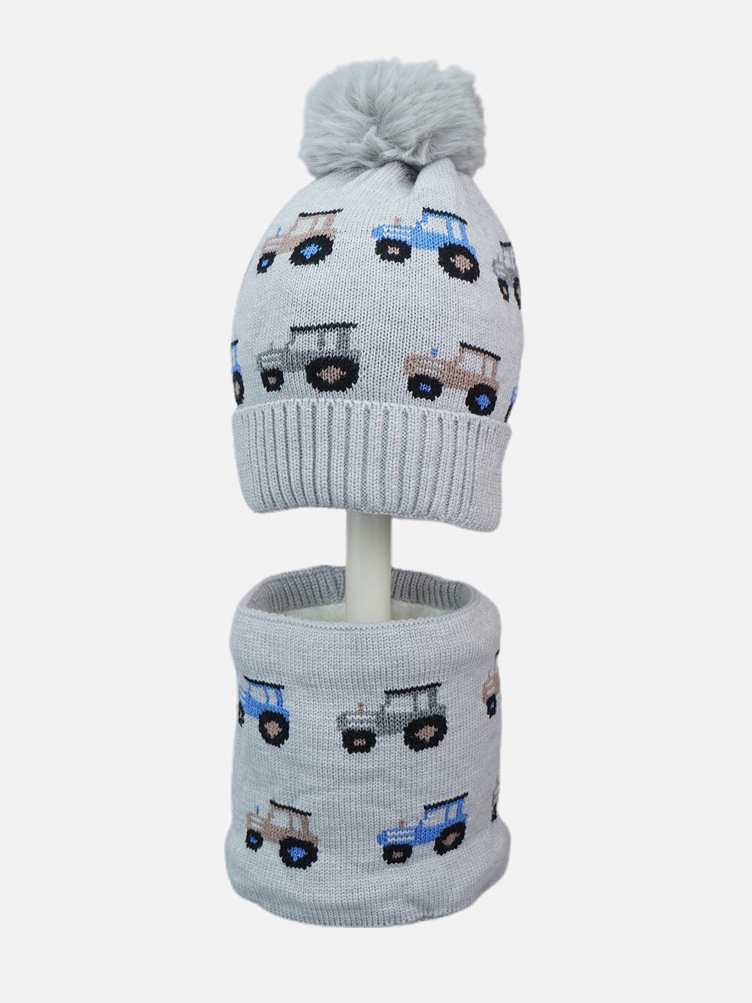 Little Surprise Box 2Pcs Cars Themed Winter Cap With Neck Cuff Style Muffler For Kids