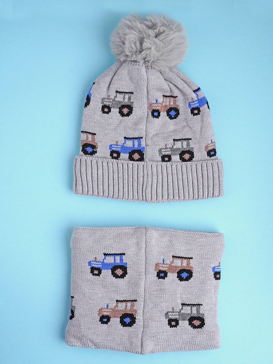 Little Surprise Box 2Pcs Cars Themed Winter Cap With Neck Cuff Style Muffler For Kids