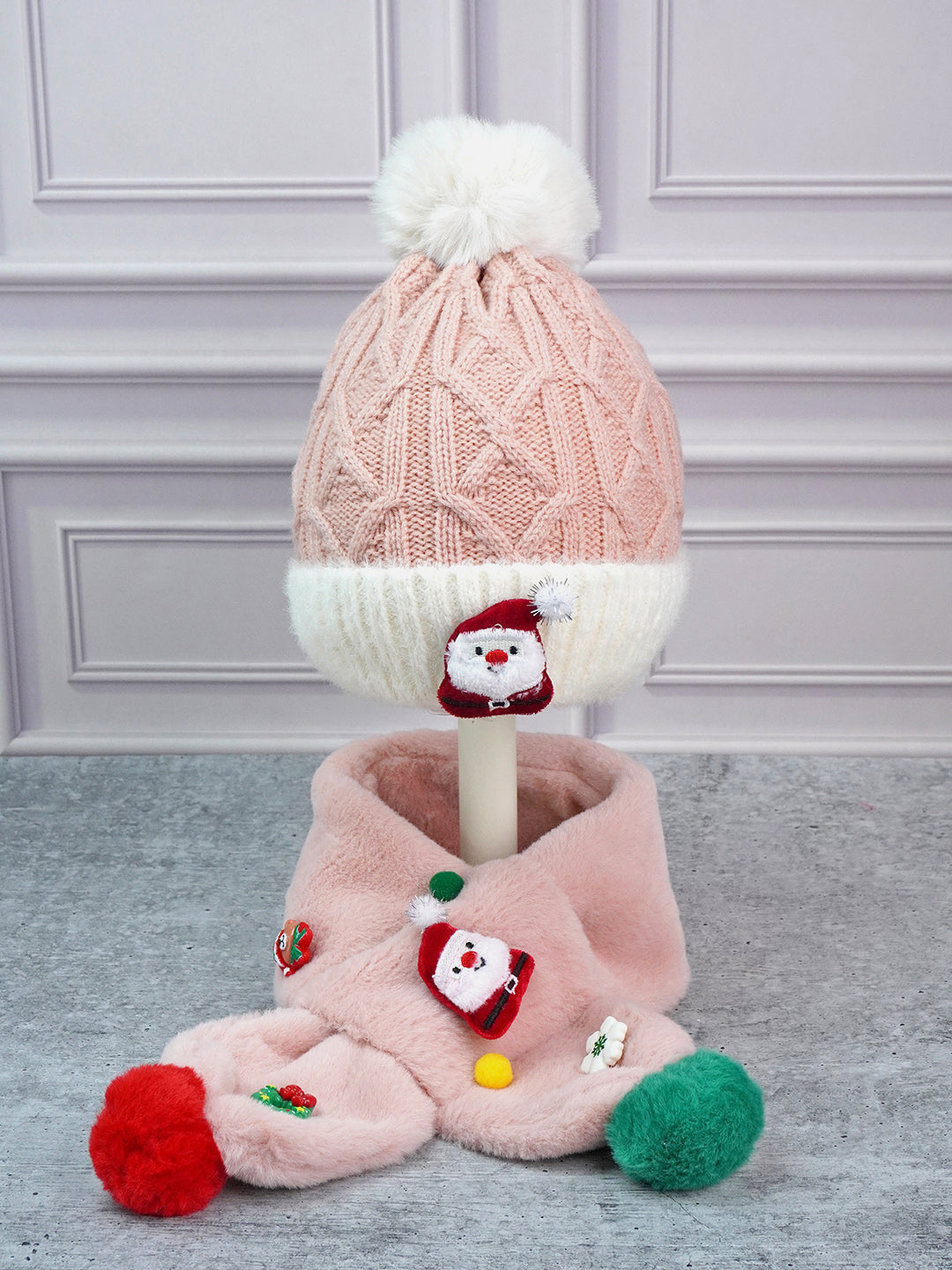 Little Surprise Box 2Pcs Pink Santa Christmas Winter Cap Long Style Neck Muffler