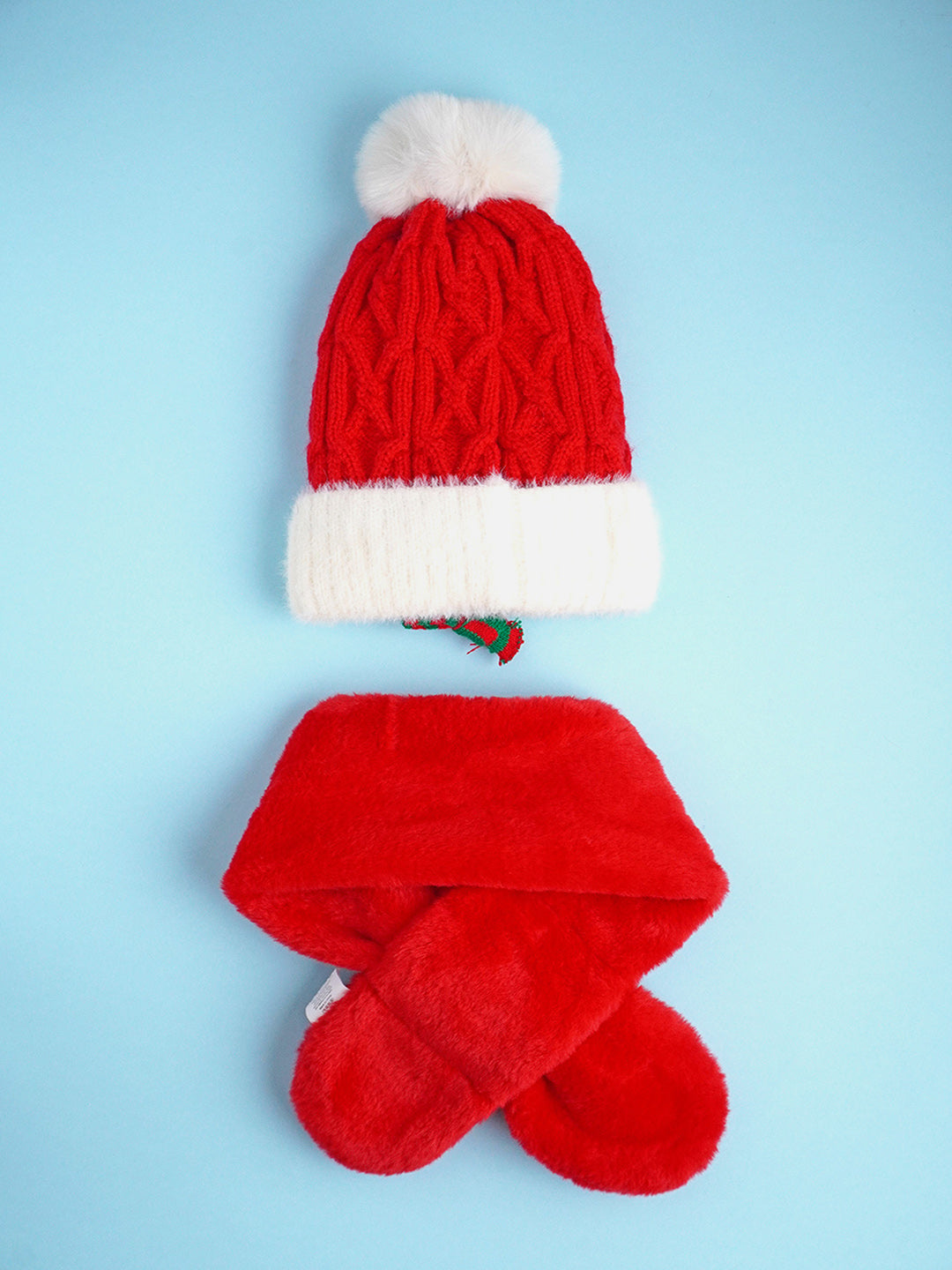 Little Surprise Box 2Pcs Red Reindeer Themed Winter Cap Beanie With Matching Long Style Neck Muffler