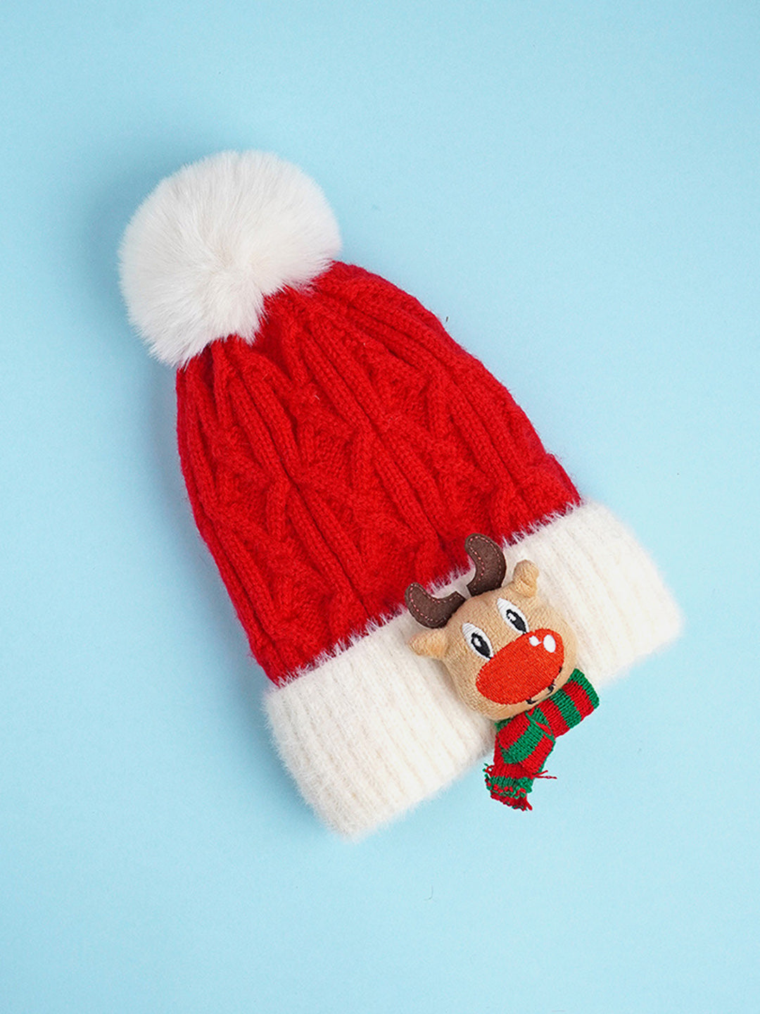 Little Surprise Box 2Pcs Red Reindeer Themed Winter Cap Beanie With Matching Long Style Neck Muffler