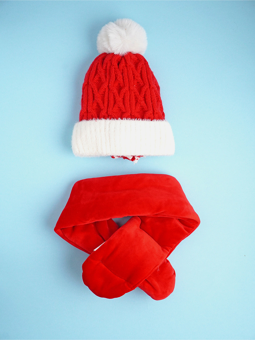 Little Surprise Box 2Pcs Red Reindeer Themed Winter Cap Beanie With Matching Long Style Neck Muffler