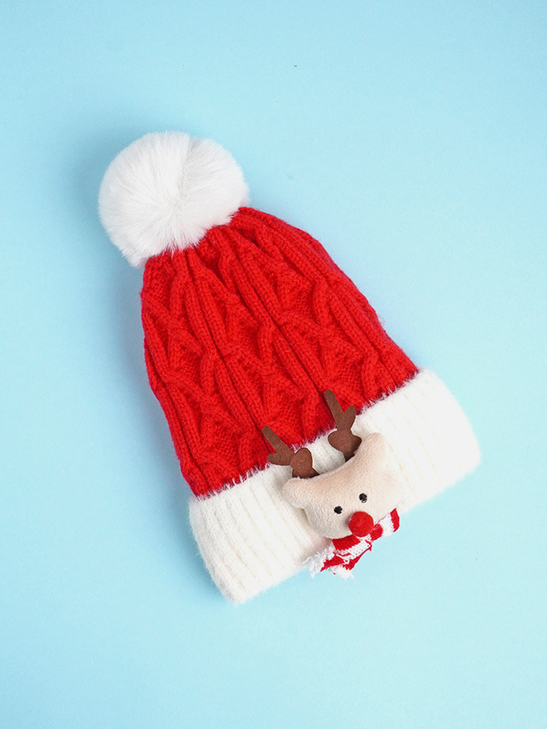 Little Surprise Box 2Pcs Red Reindeer Themed Winter Cap Beanie With Matching Long Style Neck Muffler