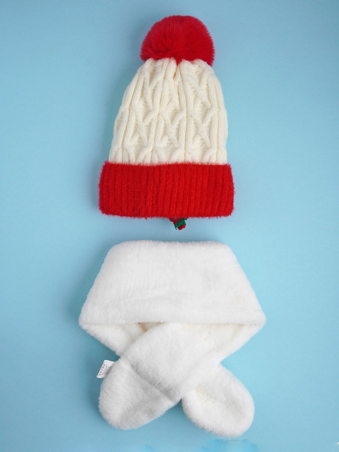 Little Surprise Box 2Pcs Red Reindeer Themed Winter Cap Beanie With Matching Long Style Neck Muffler