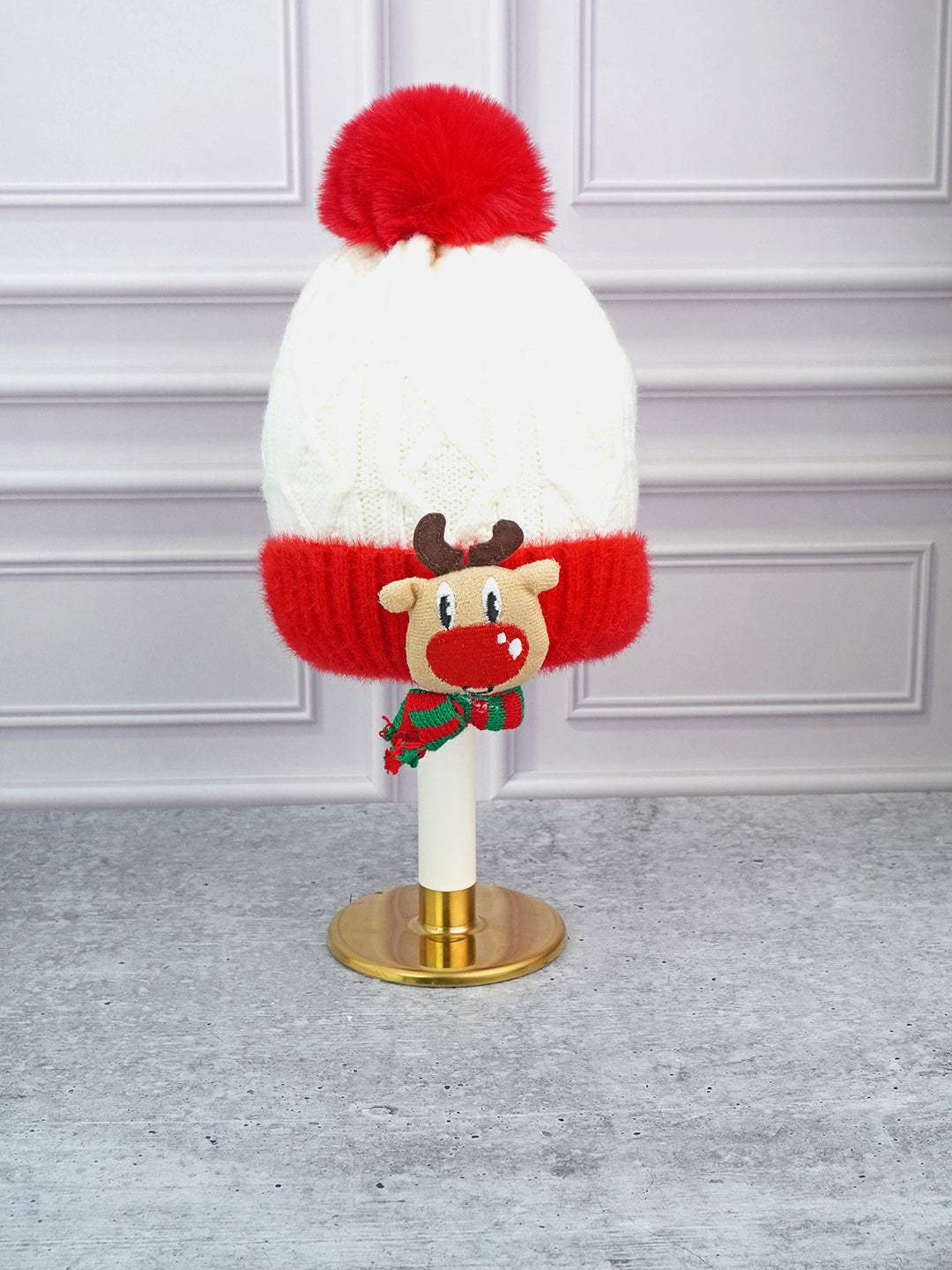 Little Surprise Box 2Pcs Red Reindeer Themed Winter Cap Beanie With Matching Long Style Neck Muffler