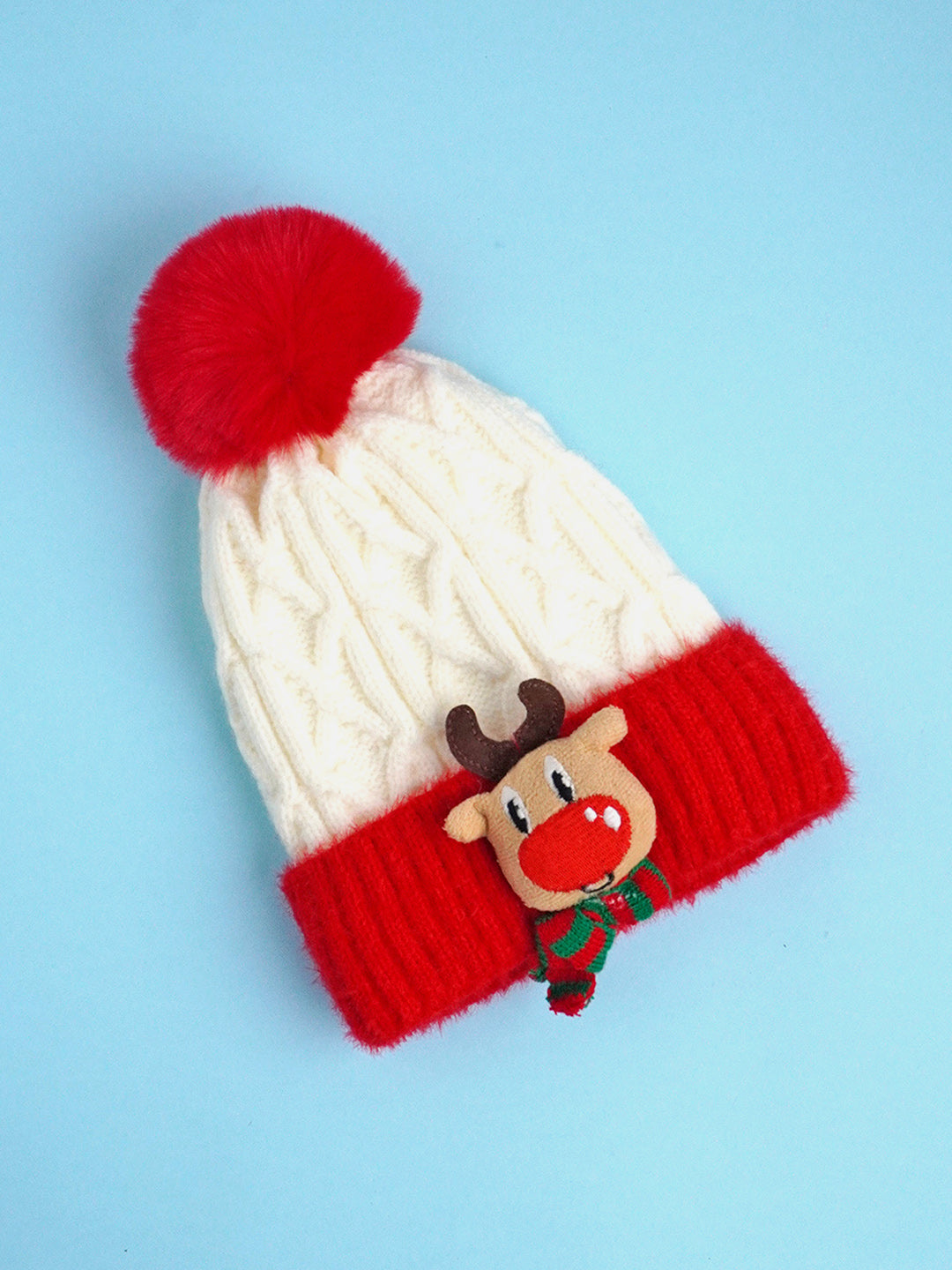 Little Surprise Box 2Pcs Red Reindeer Themed Winter Cap Beanie With Matching Long Style Neck Muffler