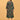 Back view of green floral maternity and nursing midi dress with gathered yoke detail.