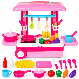 Luxury kids kitchen set Portable Cooking Suitcase Playset with Lights & Sounds - Kids Toys