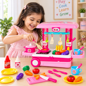 Luxury kids kitchen set Portable Cooking Suitcase Playset with Lights & Sounds - Kids Toys