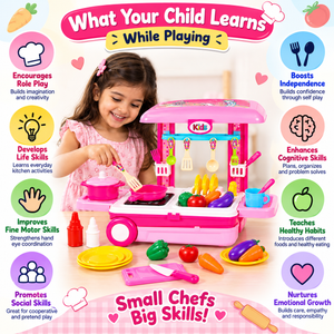 Luxury kids kitchen set Portable Cooking Suitcase Playset with Lights & Sounds - Kids Toys