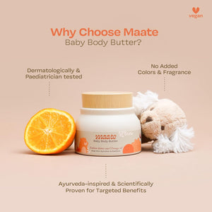 Maate Baby Body Butter (150 gm) | Enriched with Pure Kokum Butter, Shea Butter, Orange & Saffron Oil | Baby Cream For Face, Skin & Body | Baby Body Butter For Kids 0-12 years | Baby Moisturizer Cream - Baby lotion
