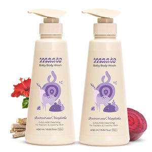 Maate Baby Body Wash | With Ayurvedic Herbs Beetroot, Manjistha & Neem extracts | Body Wash for Dry & Sensitive Skin | Natural & Vegan | Tear-free & pH Balanced | Soap Free (400ml (Pack of 2)) - Baby Body Wash