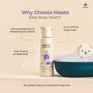 Maate Baby Body Wash | With Ayurvedic Herbs Beetroot, Manjistha & Neem extracts | Body Wash for Dry & Sensitive Skin | Natural & Vegan | Tear-free & pH Balanced | Soap Free -50ml (Pack of 1) - Baby Body Wash