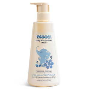 Maate Baby Head to Toe Wash 400 ml | Baby Hair & Body Wash for Bath | Aloe Vera, Almond Oil, Rice Milk & Calendula | Gentle, Soap & Tear Free, pH Balanced Cleanser | For Newborns, Infants & Babies 0m+ - Baby Body Wash