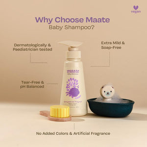 Maate Baby Shampoo (250 ml) | Deep Cleanses, Nourishes Scalp & Hair | With Ayurvedic Herbs like Shikakai & Amla | Baby Shampoo For Kids 0-12 Years | Baby Hair Shampoo | Tear Free & Chemical Free - Baby Shampoo