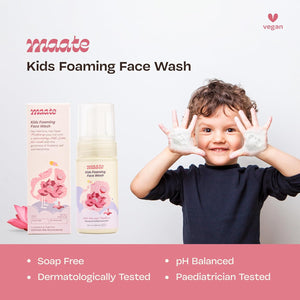 Maate Kids Foaming Face Wash (100 ml) | With Ayurvedic Herbs Holy Lotus & Mulberry | Cleanses & Purifies Facial Skin | Baby Face Wash 3-12 Years | Nourish All Skin Type, pH Balanced - Kids Face wash