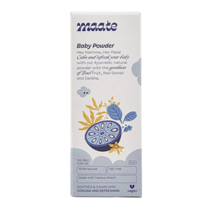 Maate Talc Free Natural & Ayurvedic Baby Powder | Soothes and Keeps Your Baby's Skin Calm | Enriched with Bael Fruit, Red Sandal and Darbha | 100% Natural, Non-Irritant and Safe (100 gm) - Baby Powder