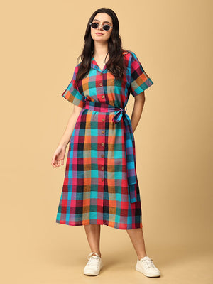 Madras Medley Checkered Women's Dress - WDRS - SK - MDRS - S