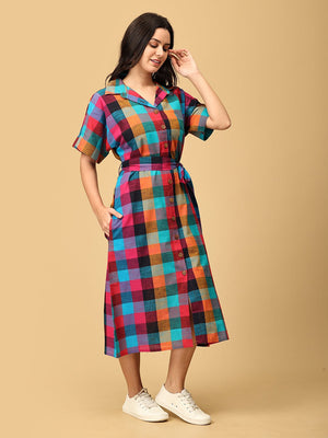 Madras Medley Checkered Women's Dress - WDRS - SK - MDRS - S
