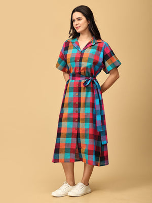 Madras Medley Checkered Women's Dress - WDRS - SK - MDRS - S