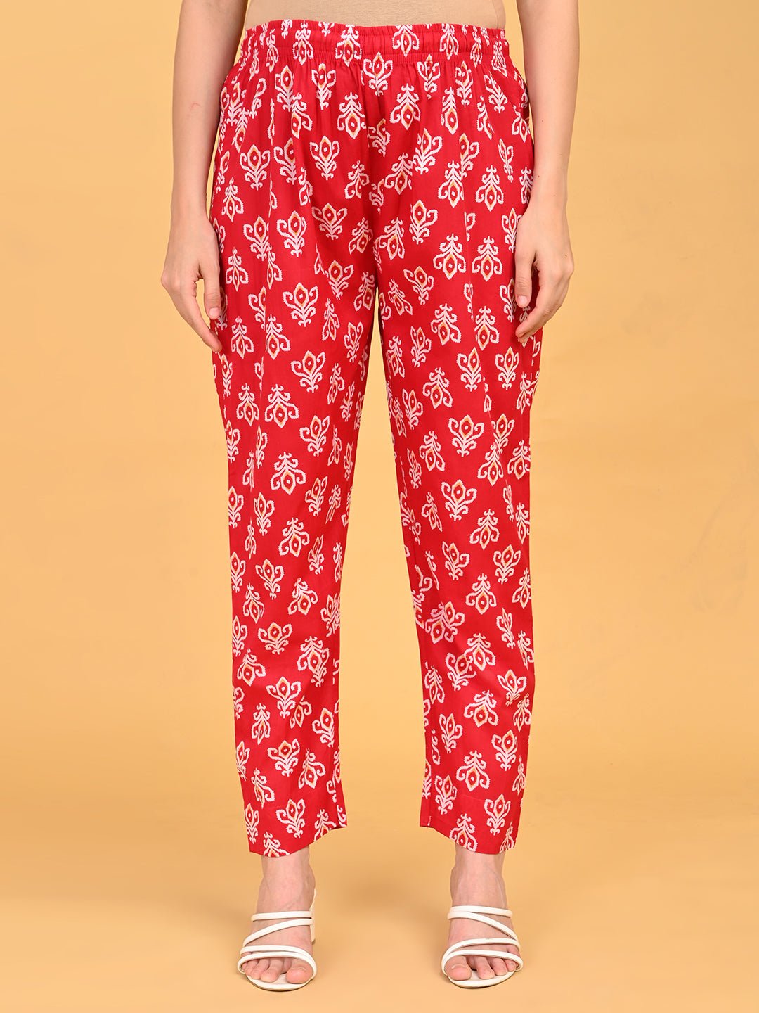 Straight-fit printed pants from Magenta Atelier Maternity and Nursing Kurta Set With Dupatta with elasticated waistband.