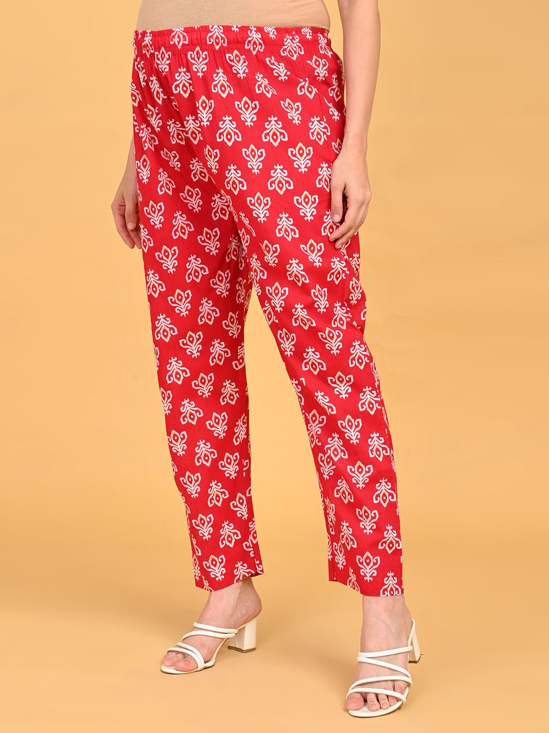 Straight-fit printed pants from Magenta Atelier Maternity and Nursing Kurta Set With Dupatta with elasticated waistband.