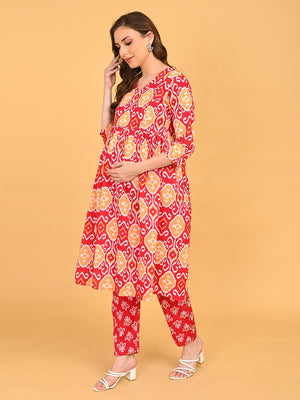 Magenta Atelier Maternity and Nursing Kurta Set featuring three-quarter sleeves and comfortable A-line silhouette.