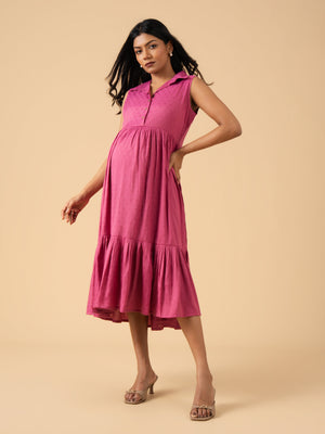 Magenta Eclipse Maternity and Nursing Dress - S Maternity Casual Dress