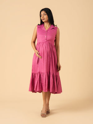 Magenta Eclipse Maternity and Nursing Dress - S Maternity Casual Dress