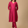 Magenta Haze Embroidered Maternity Silk Kurta Set with Nursing - MEW - MGNMS - S