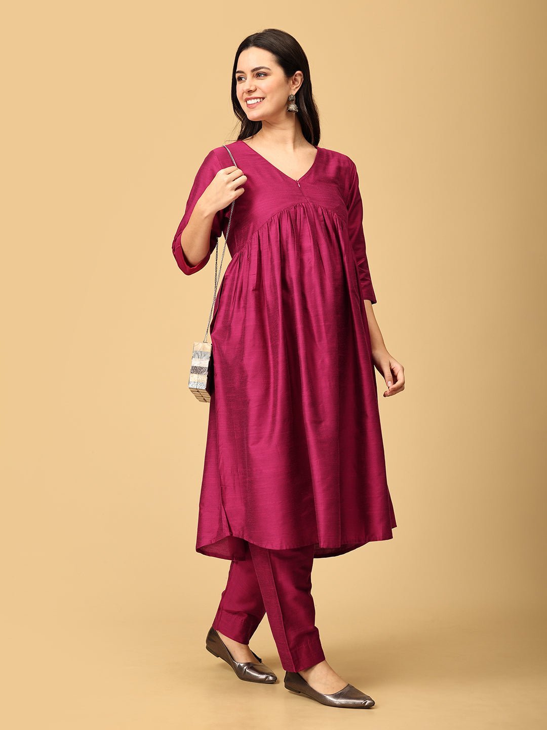 Magentastic Maternity And Nursing Silk Kurta Set With Dupatta - S Maternity Ethnic Set