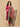 Side pose of The Mom Store magenta maternity and nursing silk kurta set with patterned dupatta.