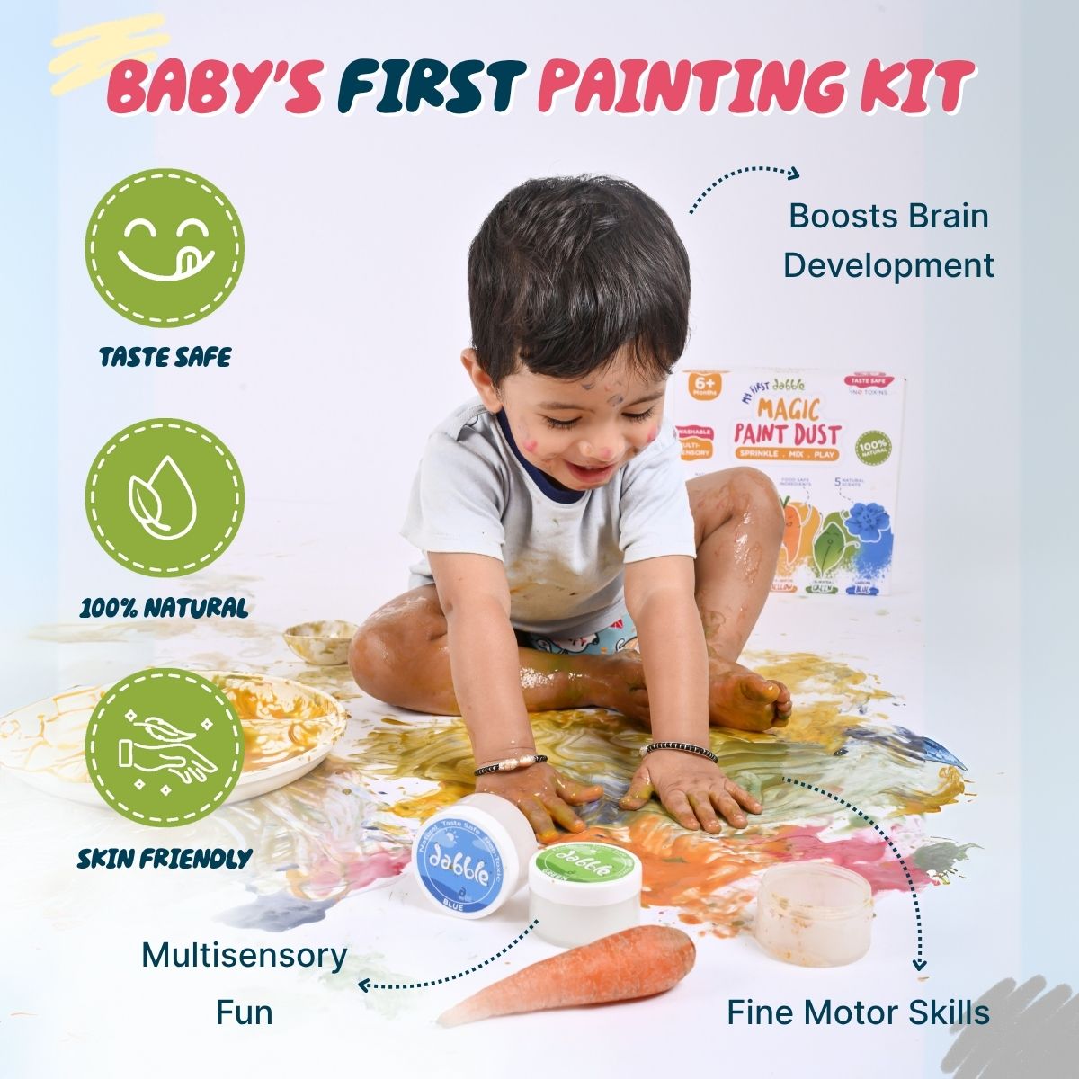 Dabble Playart Magic Paint Dust + Jumbo Brush Combo Kit – Baby’s First Painting Kit